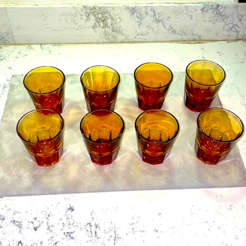 Amber Tumblers Set of 8 Cambridge Glass Co. #1203 Shammed Vintage Marked EUC